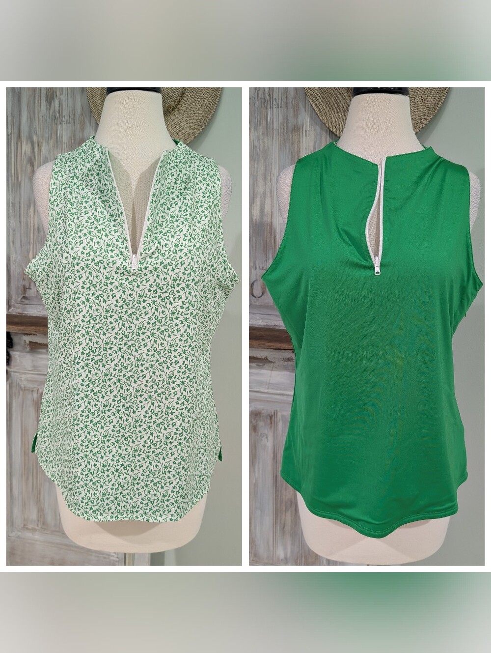 Belyn Key Reversible Sleeveless Zip-Neck Green Tank